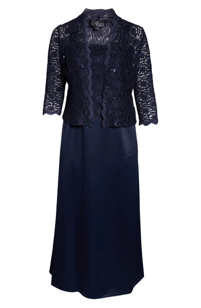Shop Alex Evenings Alex Evening A-line Gown & Lace Jacket In Midnight