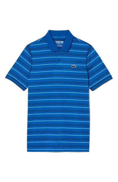 Shop Lacoste Stripe Stretch Polo Shirt In Kingdom/ Navy Blue-white