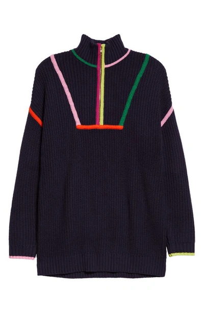 Shop Staud Hampton Colorblock Stripe Quarter Zip Pullover In Navy Multi