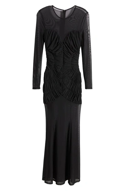 Shop Misha Collection Talitha Smocked Mesh Long Sleeve Gown In Black