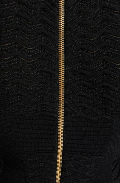 Shop Balmain Chevron Texture Long Sleeve Knit Body-con Dress In 0pa Black