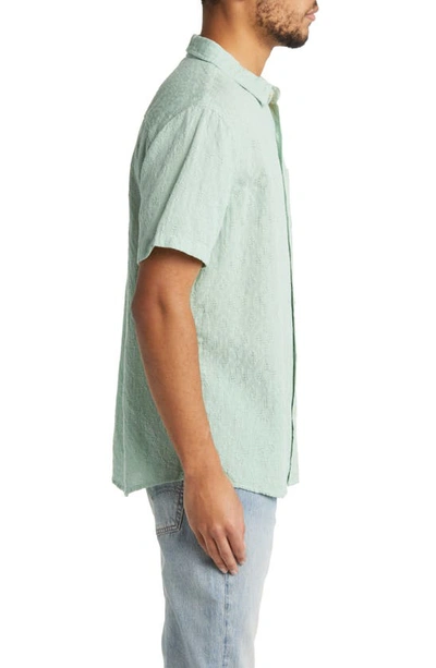 Shop Marine Layer Atlas Textured Short Sleeve Cotton & Lyocell Button-up Shirt In Silt-green