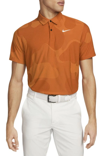 Shop Nike Dri-fit Adv Tour Camo Golf Polo In Campfire Orange/ White