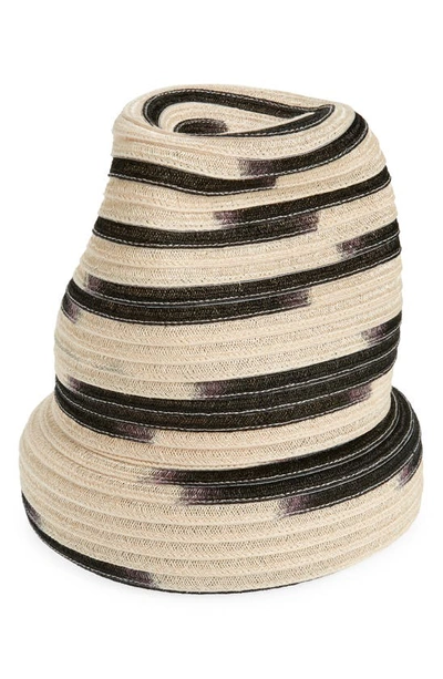 Shop Esenshel Yoko Cuff Woven Hat In Black/ Natural