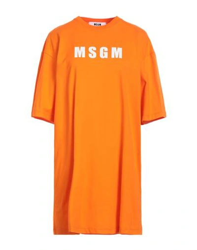 Shop Msgm Woman Mini Dress Orange Size S Cotton