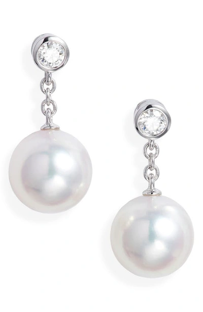 Shop Mikimoto Diamond & Pearl Drop Earrings In White Gold