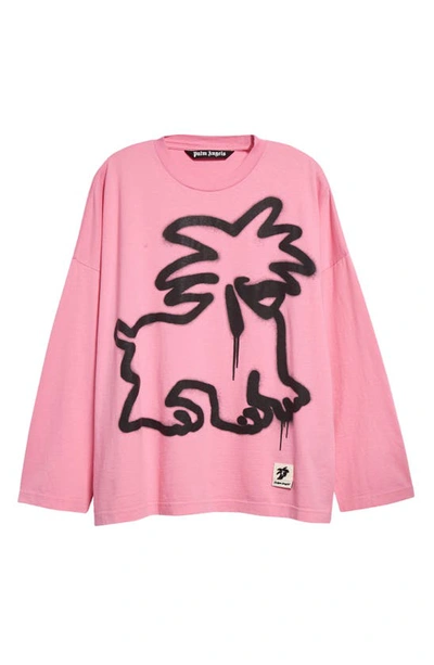 Shop Palm Angels Spray 'leon' Loose Fit Long Sleeve Graphic T-shirt In Pink Black