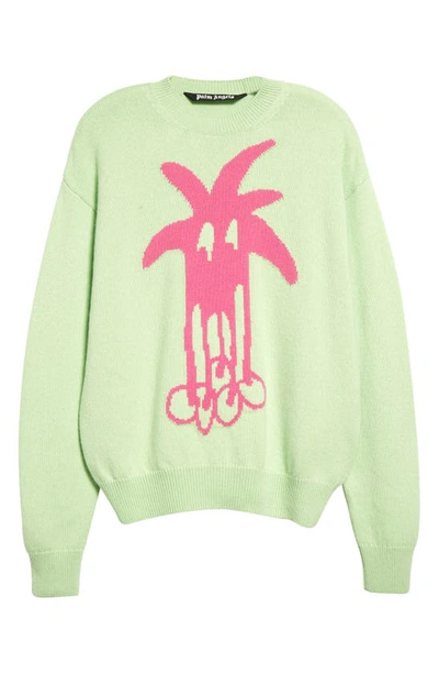 Shop Palm Angels Douby Oversize Intarsia Crewneck Sweater In Light Green Fu