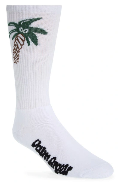 Shop Palm Angels Sketchy Crew Socks In White Black