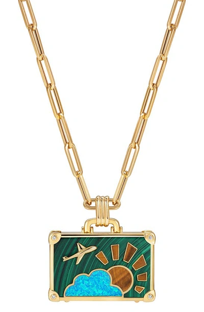 Shop Nevernot Travel Suitcase Pendant Necklace In Green