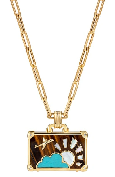 Shop Nevernot Travel Suitcase Pendant Necklace In Brown