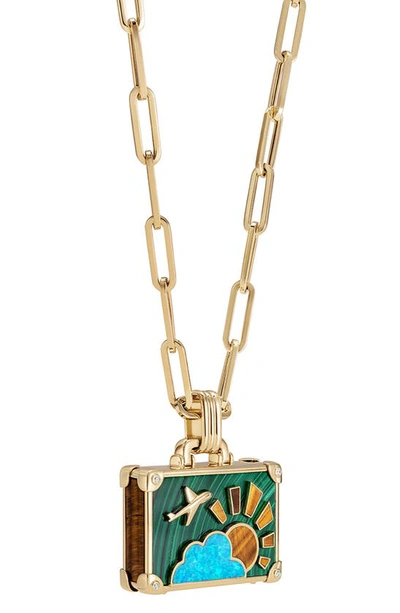 Shop Nevernot Travel Suitcase Pendant Necklace In Green