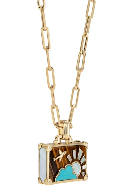 Shop Nevernot Travel Suitcase Pendant Necklace In Brown