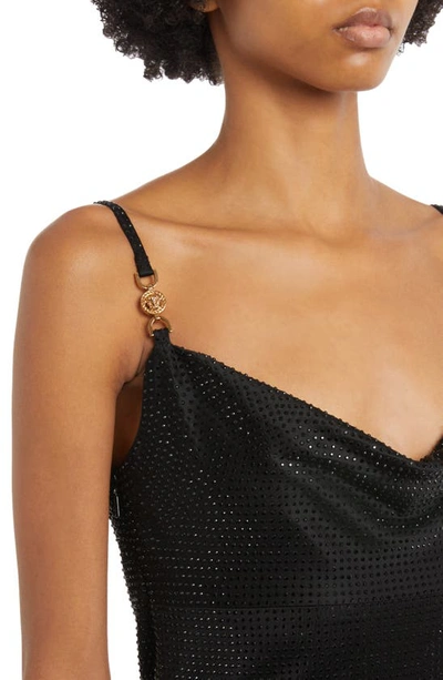 Shop Versace Beaded Cowl Neck Cocktail Dress In Black