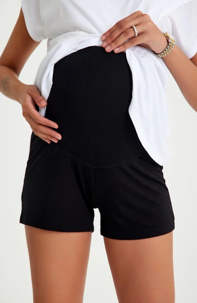 Shop Accouchée Foldover Waistband Maternity Shorts In Black