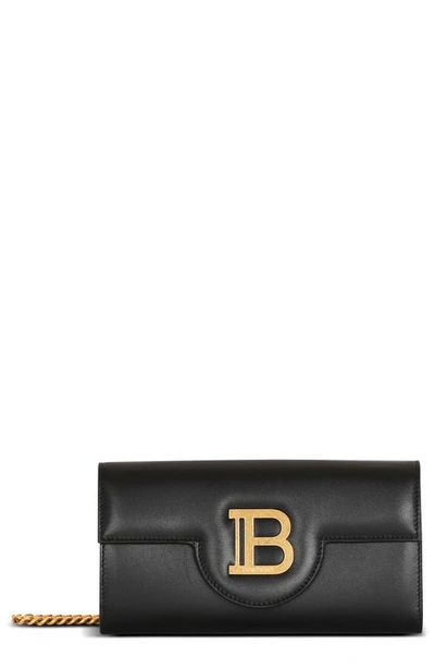 Shop Balmain B-buzz Calfskin Leather Wallet On A Chain In Black