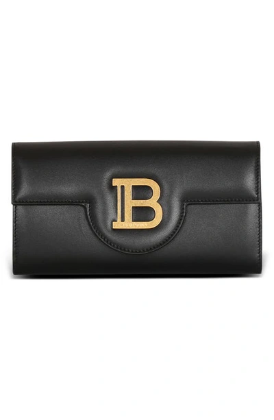 Shop Balmain B-buzz Calfskin Leather Wallet On A Chain In Black