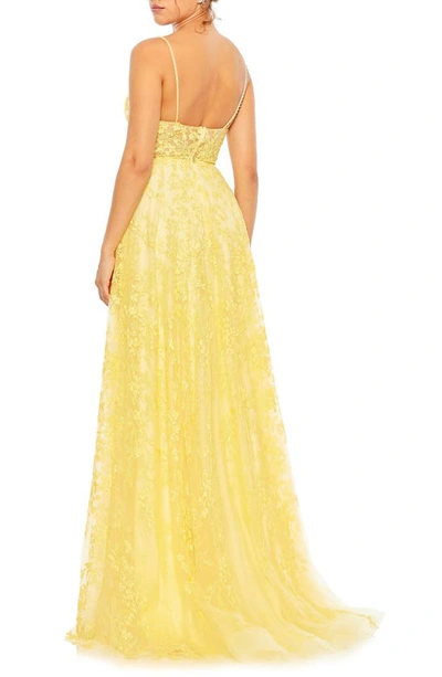 Shop Mac Duggal Beaded Floral Appliqué A-line Gown In Yellow