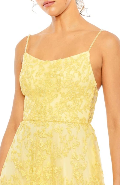 Shop Mac Duggal Beaded Floral Appliqué A-line Gown In Yellow