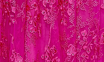 Shop Mac Duggal Beaded Floral Appliqué A-line Gown In Fuchsia