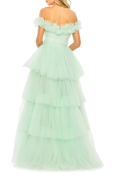 Shop Mac Duggal Off The Shoulder High-low Tulle Gown In Mint