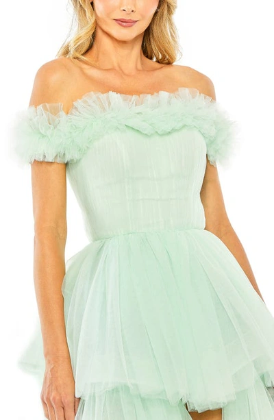 Shop Mac Duggal Off The Shoulder High-low Tulle Gown In Mint