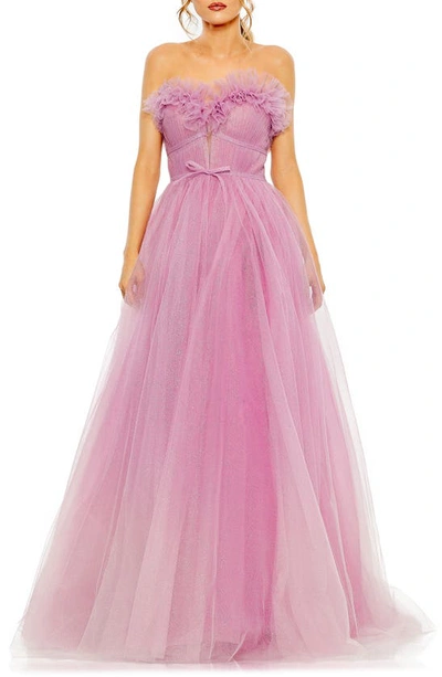 Shop Mac Duggal Glitter Strapless Tulle Gown In Lilac Ombre