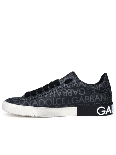 Shop Dolce & Gabbana Black Leather Portofino Sneakers In Grey