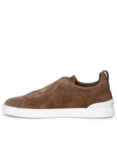 Shop Ermenegildo Zegna Zegna Suede Triple Stitch Sneaker In Beige