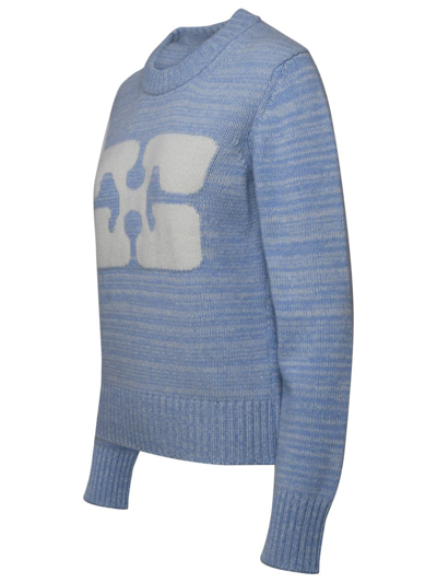Shop Ganni Light Blue Wool Sweater