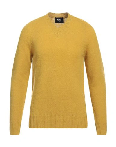 Shop Alpha Studio Man Sweater Mustard Size 40 Wool In Yellow