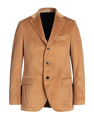 Shop Mp Massimo Piombo Man Blazer Camel Size 40 Cotton In Beige