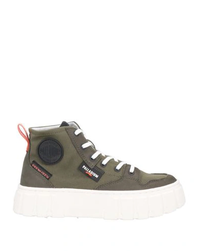 Shop Palladium Woman Sneakers Military Green Size 9 Soft Leather, Textile Fibers