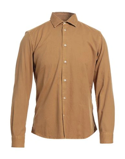 Shop Altea Man Shirt Camel Size Xs Cotton In Beige