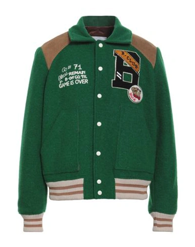 Blast-off Wool Blend Varsity Jacket W/logo In Green