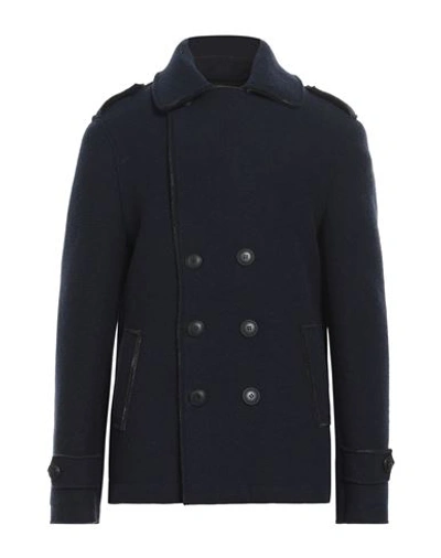 Shop Detwelve Man Coat Navy Blue Size Xxl Polyester, Wool