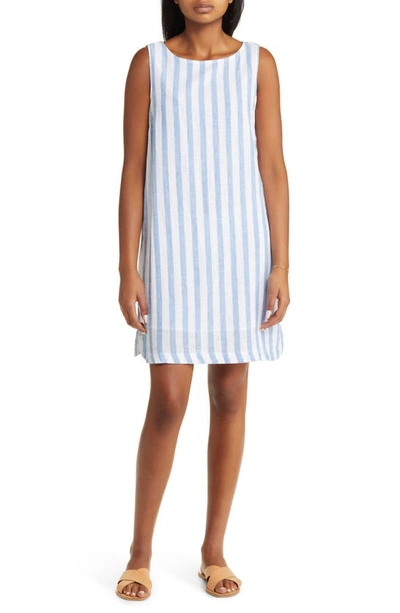 Shop Beachlunchlounge Alina Stripe Linen & Cotton Shift Dress In Ciel