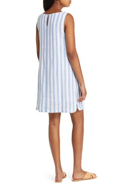 Shop Beachlunchlounge Alina Stripe Linen & Cotton Shift Dress In Ciel
