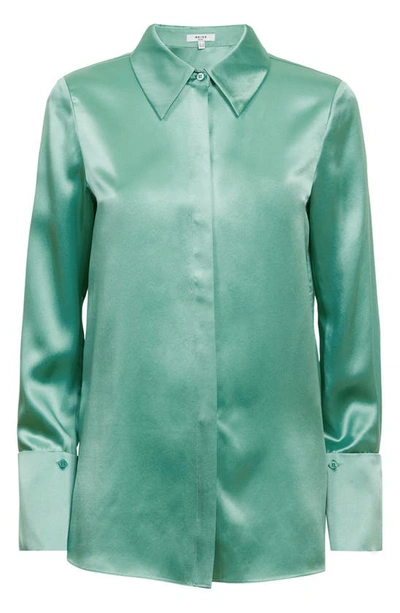 Shop Reiss Haley Silk Button-up Shirt In Aqua