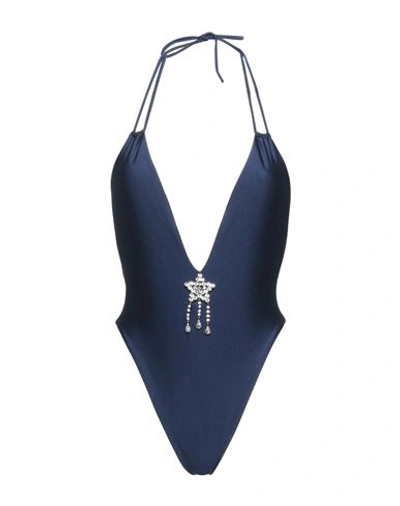 Shop Alessandra Rich Woman One-piece Swimsuit Navy Blue Size 4 Polyamide, Elastane