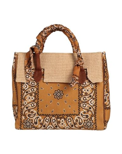 Shop Viamailbag Woman Handbag Camel Size - Textile Fibers, Natural Raffia, Soft Leather In Beige