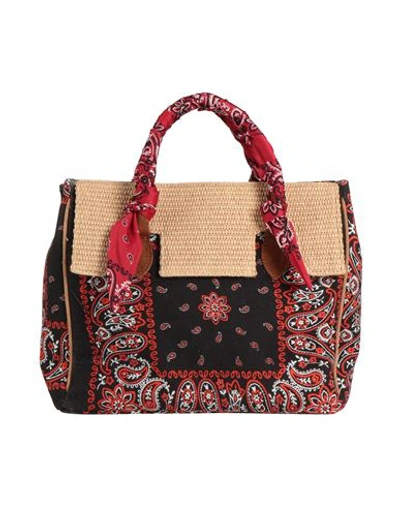 Shop Viamailbag Woman Handbag Black Size - Textile Fibers, Natural Raffia, Soft Leather