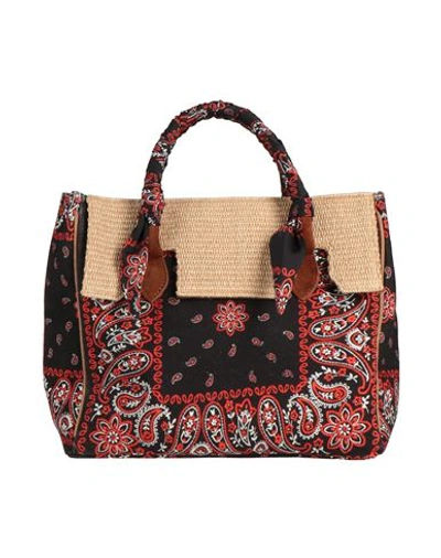 Shop Viamailbag Woman Handbag Navy Blue Size - Textile Fibers, Natural Raffia, Soft Leather