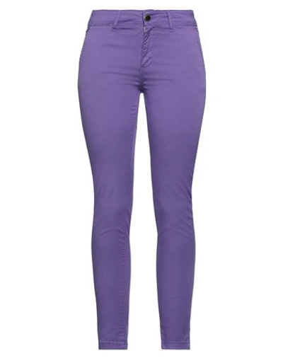 Shop Siste's Woman Pants Purple Size 8 Cotton, Elastane