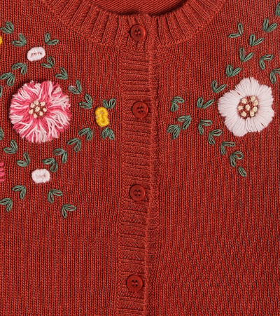 Il Gufo Embroidered Wool Cardigan In Red