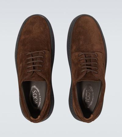 Shop Tod's Gommino Suede Derby Shoes In Black
