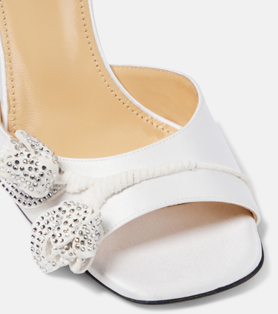 Shop Mach & Mach Wonder Tulip Embellished Satin Sandals In White