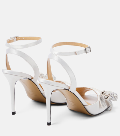 Shop Mach & Mach Wonder Tulip Embellished Satin Sandals In White