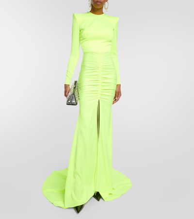 Shop Alex Perry Ruched Satin Gown In Yellow