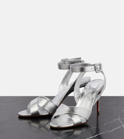 Shop Christian Louboutin Mariza 85 Metallic Leather Sandals In Silver